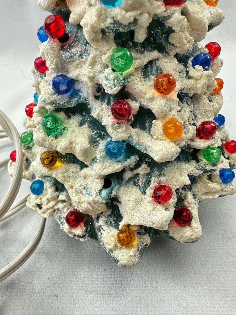 Vintage Christmas Tree Ceramic 1980s Illuminated Bulbs Decoration Green